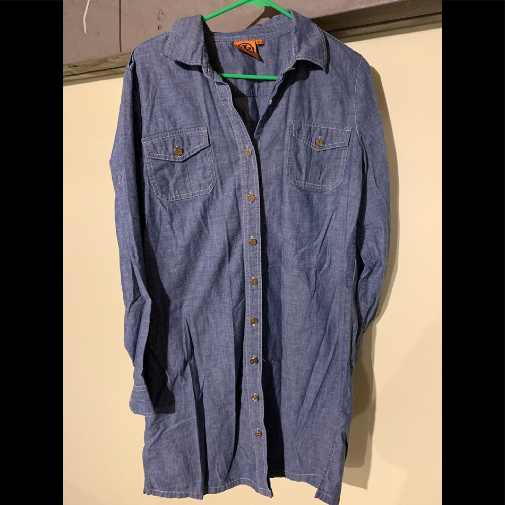 Tory Burch denim shirt dress with gold but…